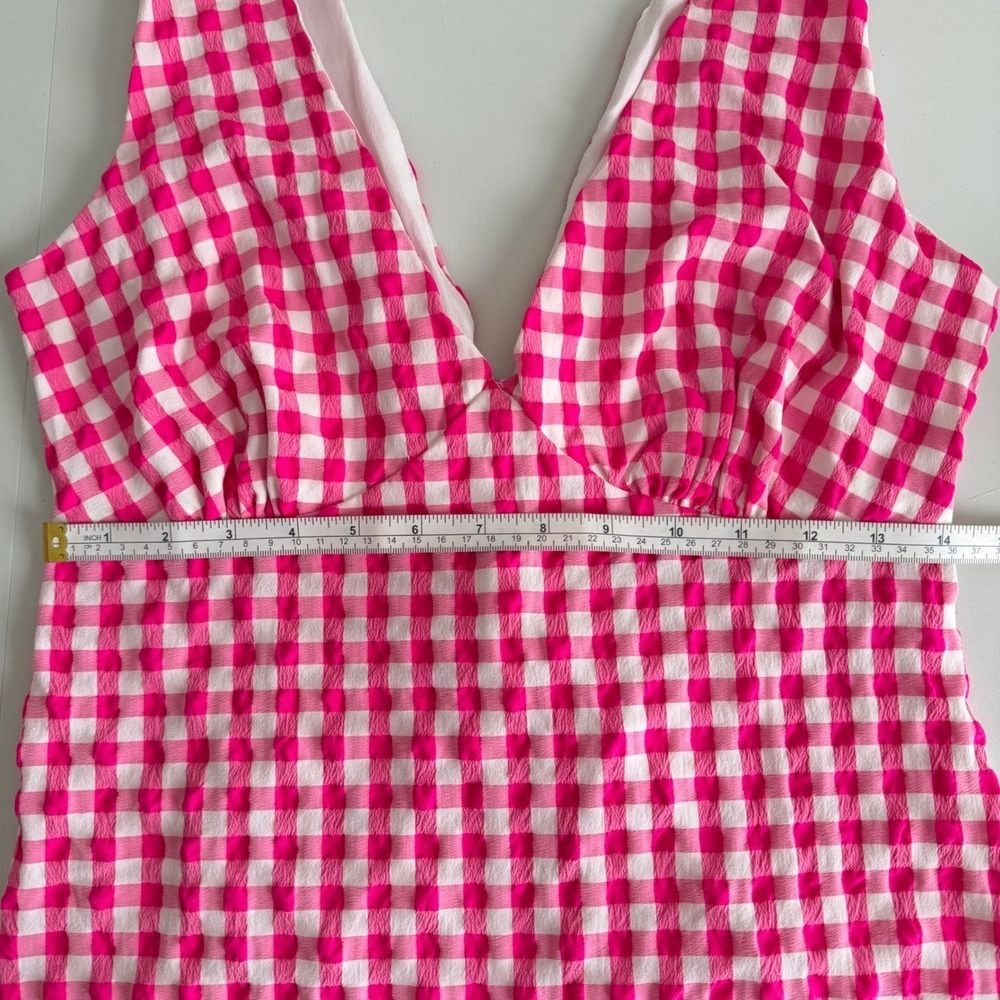 ASOS Pink Gingham Seersucker Mini Dress V-Neck Sleeveless Check Size 6 NWT - Picture 6 of 9